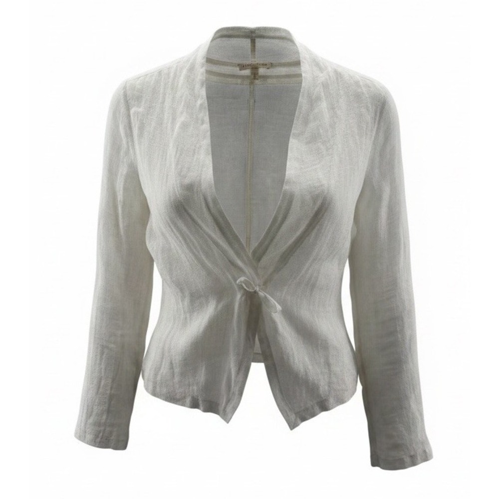 Eileen‎ Fisher Size Small Ivory Sheer Linen Open Lagenlook Jacket